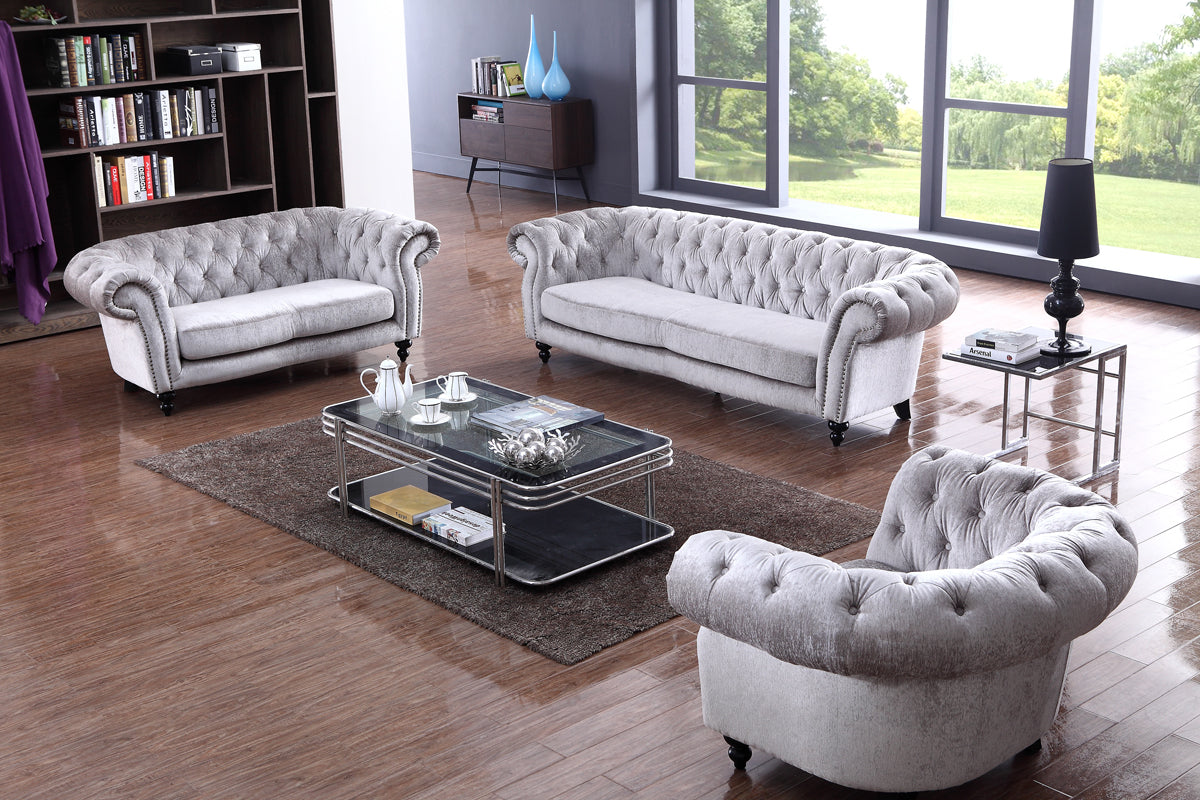 Divani Casa Alexandrina Grey Tufted Velvet Sofa Model VG2T0892-SOFA-GRY