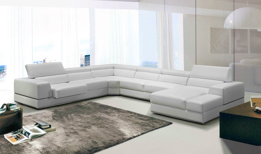 Divani Casa Pella Modern White Italian Leather U Shaped Sectional Sofa Model VGCA5106-WHT