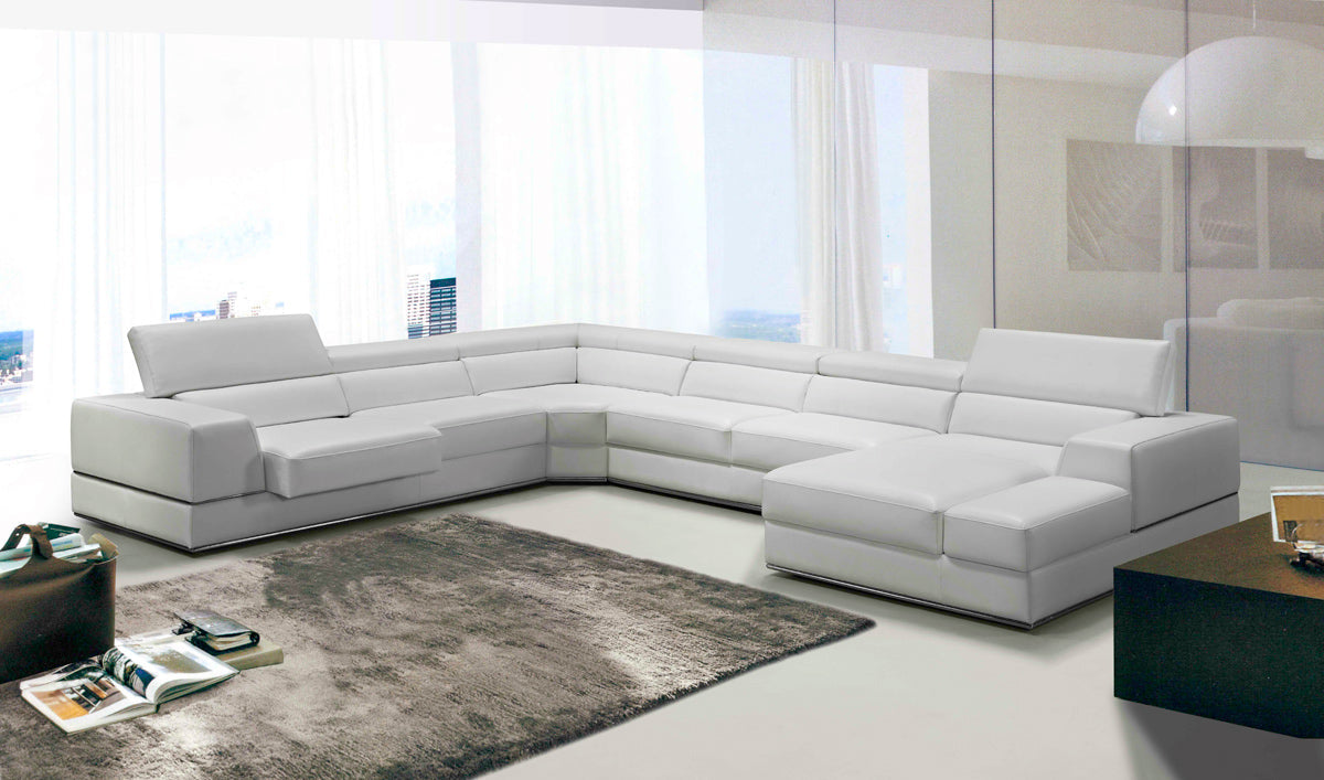 Divani Casa Pella Modern White Italian Leather U Shaped Sectional Sofa Model VGCA5106-WHT