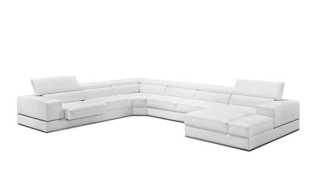 Divani Casa Pella Modern White Italian Leather U Shaped Sectional Sofa Model VGCA5106-WHT