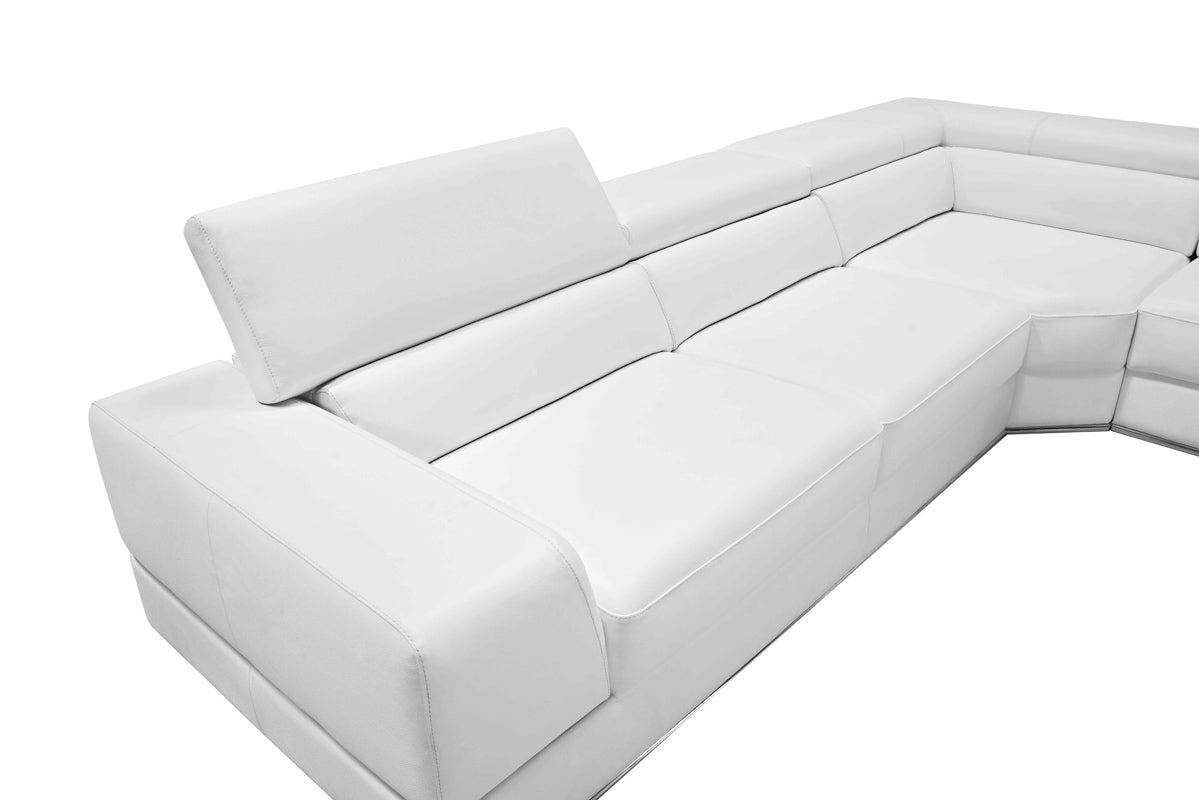 Divani Casa Pella Modern White Italian Leather U Shaped Sectional Sofa Model VGCA5106-WHT
