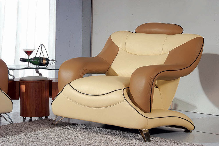 7055 Modern Cream And Camel Leather Sofa Set Model VGBN7055-CAM