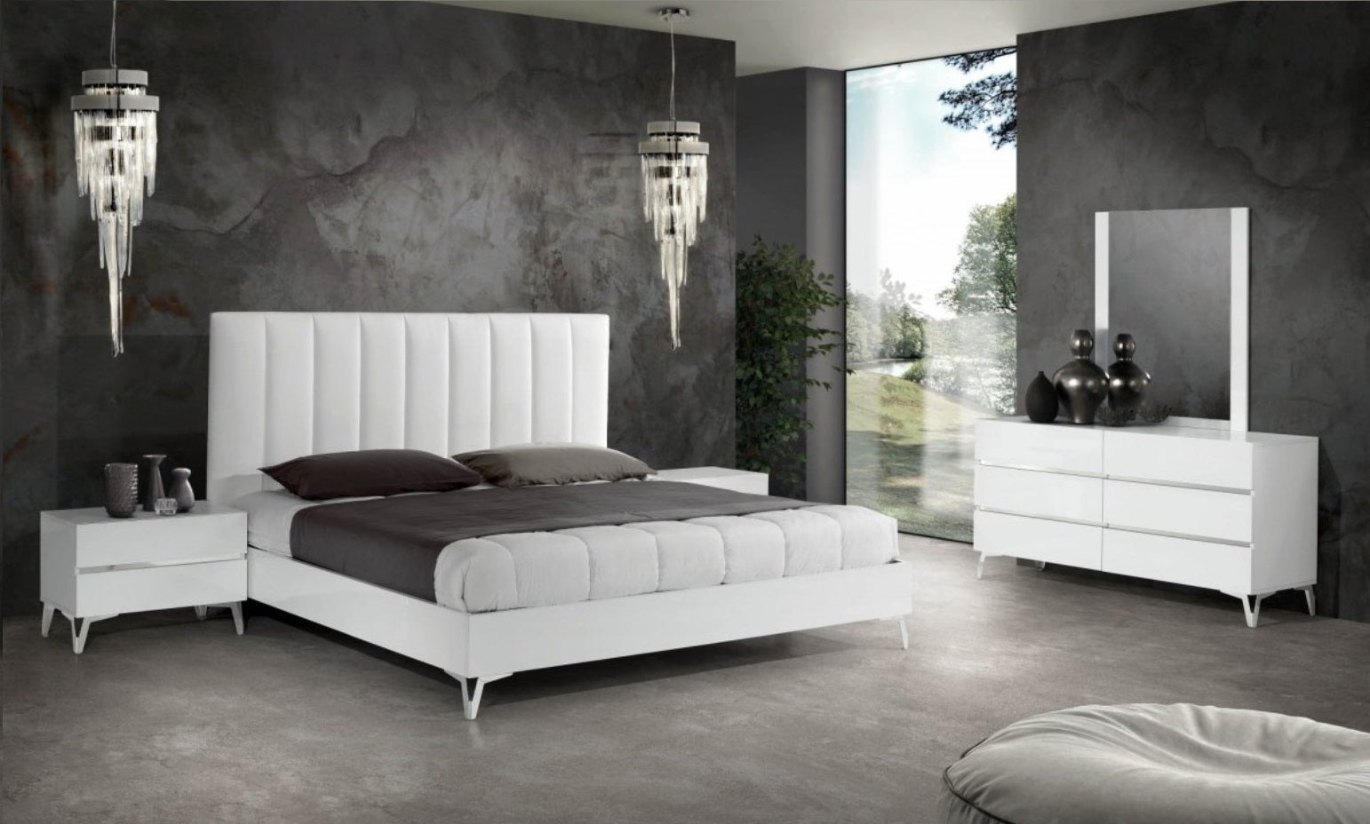 Eastern King Nova Domus Angela Italian Modern White Eco Leather 4 Piece Bedroom Set Model VGACANGELA-4PC-SET-EK