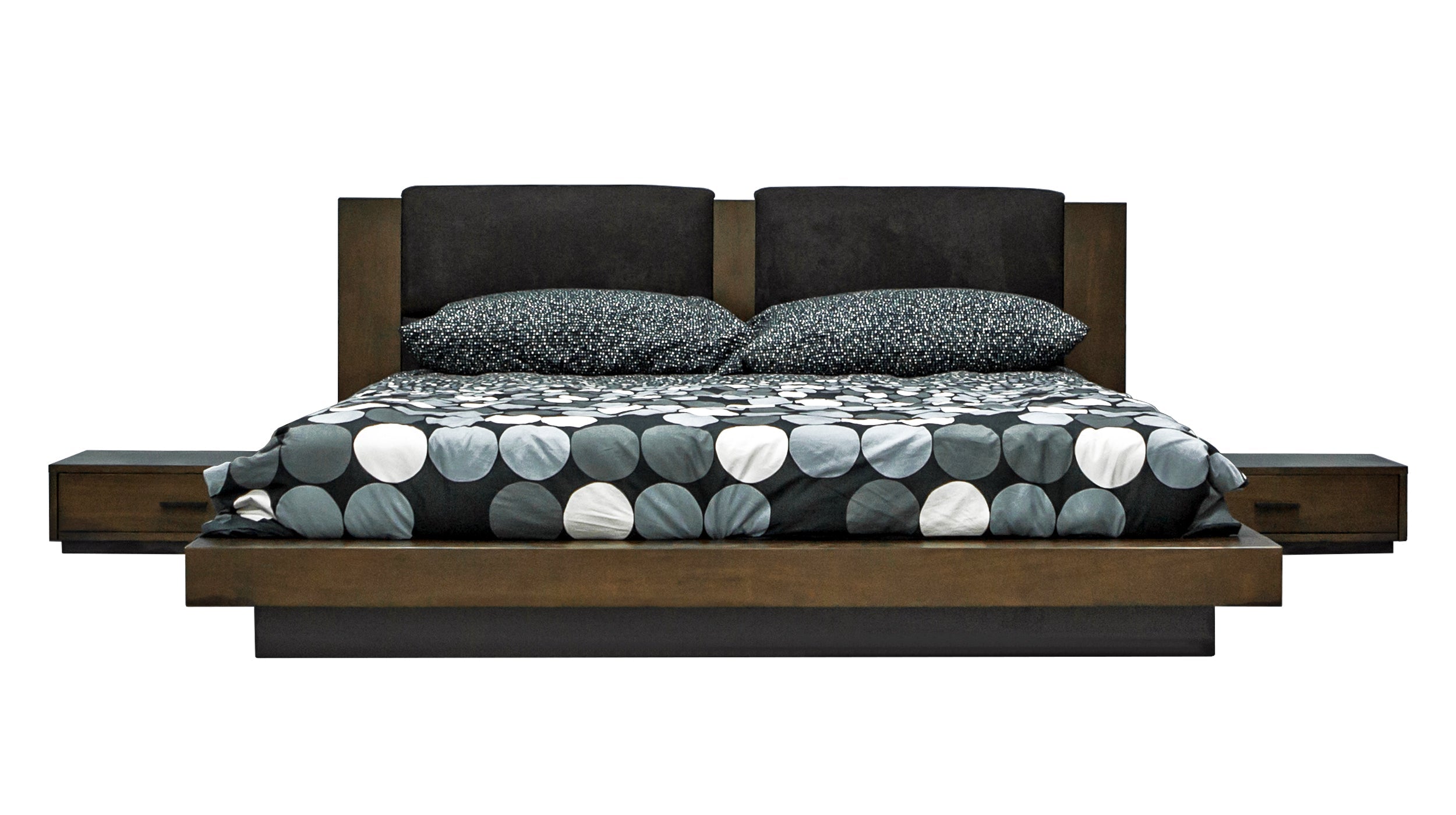 Nova Domus Fantasia Dark Walnut | Dark Grey Bed And Two Nightstands Model VGWDHL-W01-BED-2NS