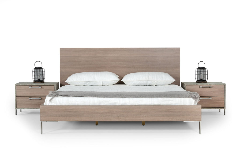 Nova Domus Boston Modern Brown Oak & Brushed Stainless Steel Bed Model VGANBOSTON-BED