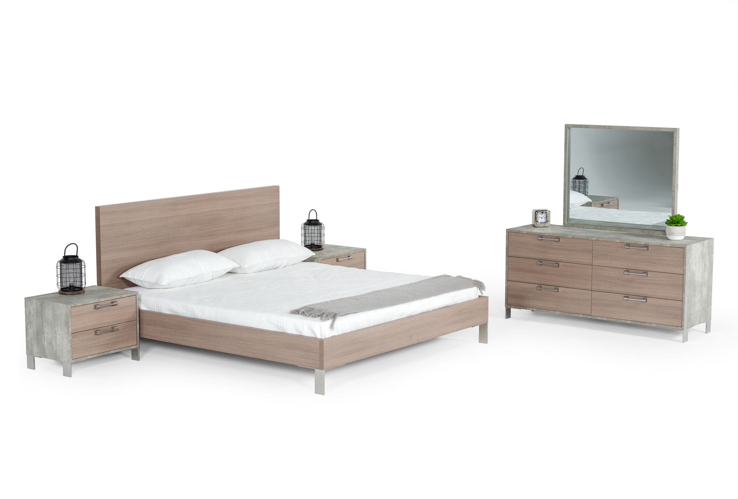 Nova Domus Boston Modern Brown Oak & Brushed Stainless Steel Bed Model VGANBOSTON-BED