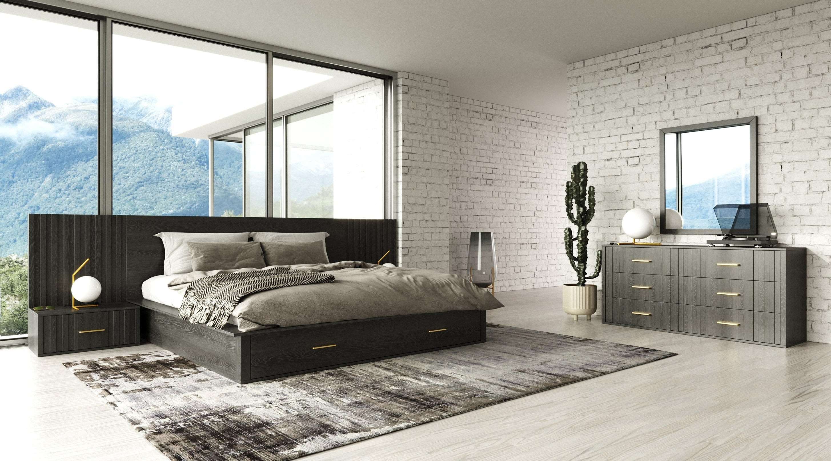 Queen Modrest Manchester Contemporary Dark Grey 4 Piece Bedroom Set Model VGWD-HLF2-4PC-SET-Q