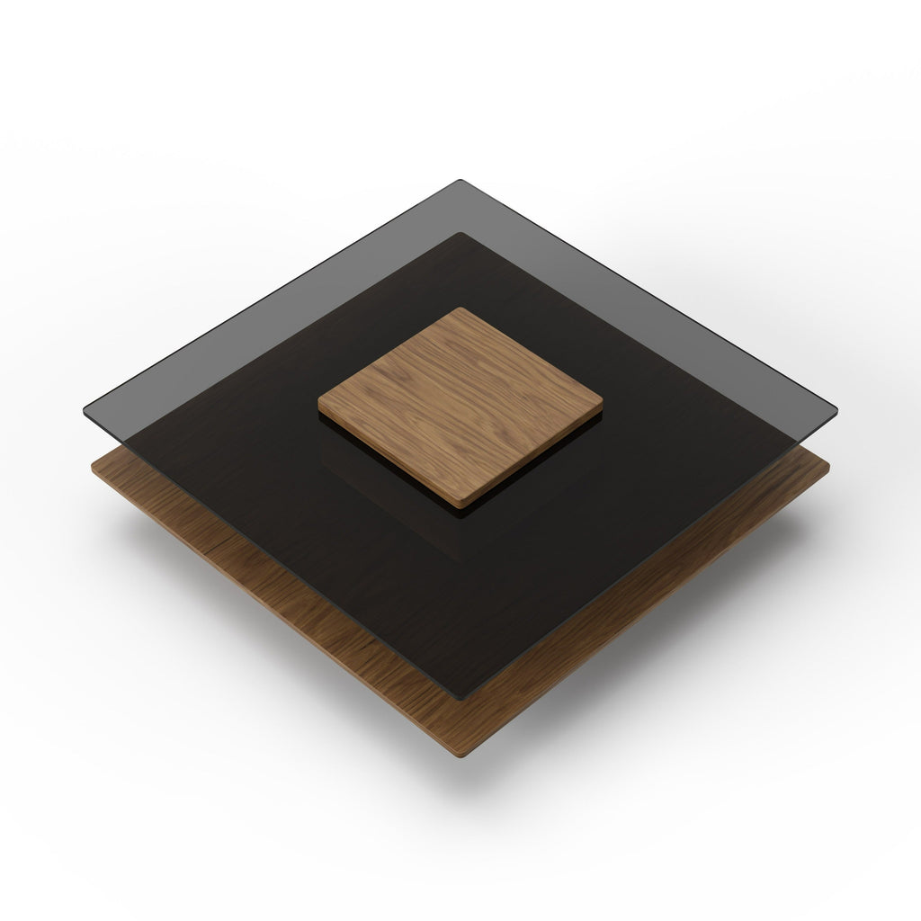 Modrest Clarion Modern Walnut & Grey Glass Coffee Table Model VGBB-LE638E-WALGRY