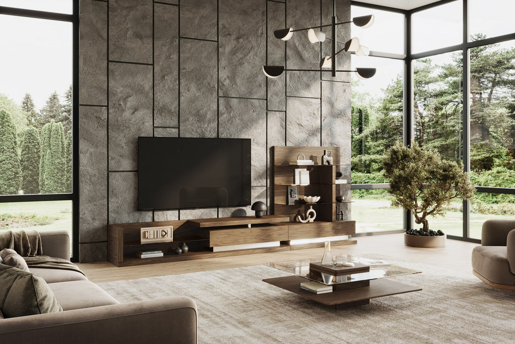 Modrest Clarion Modern Walnut & Grey Glass Coffee Table Model VGBB-LE638E-WALGRY