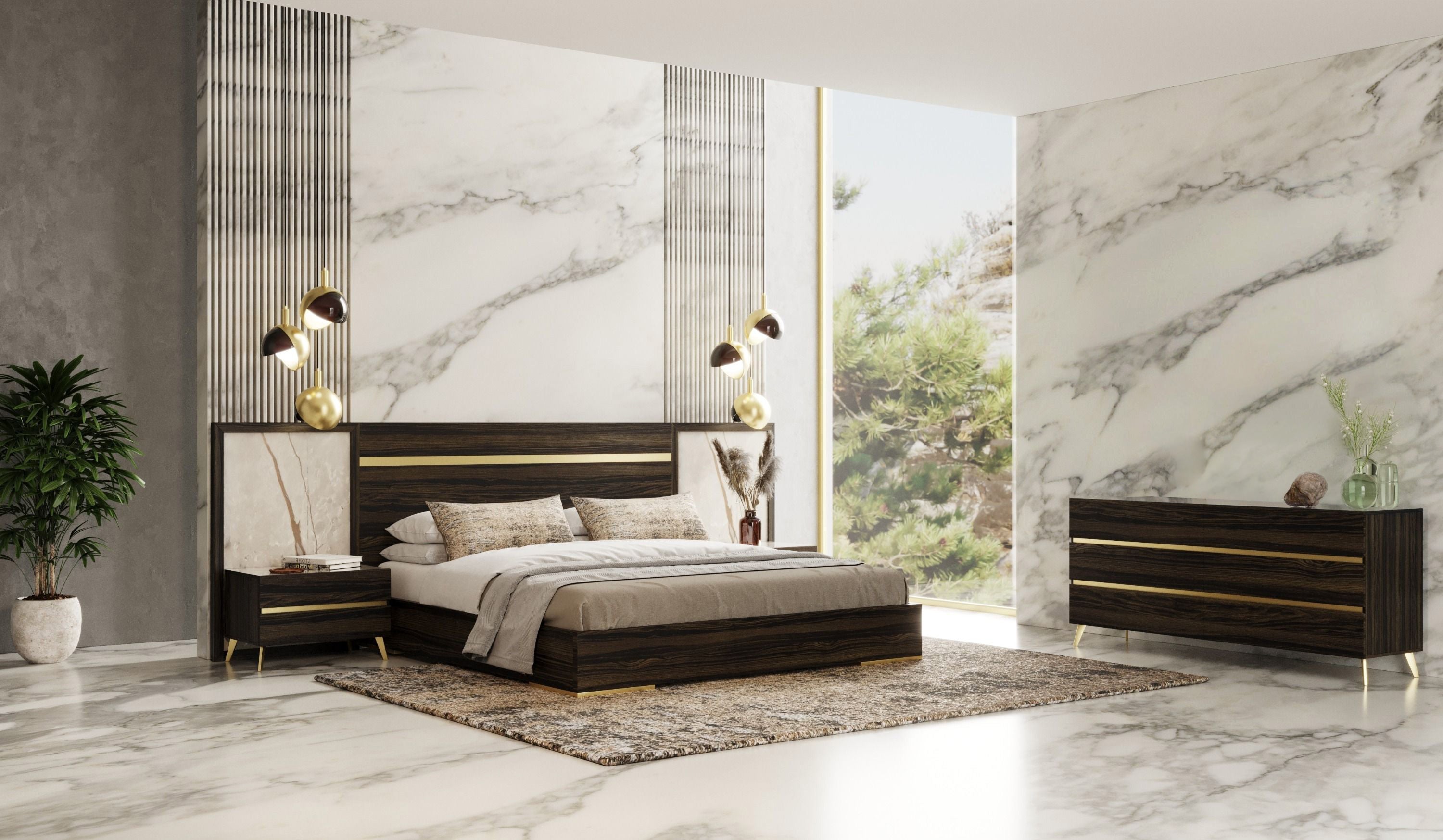 Nova Domus Velondra Modern Eucalypto & Marble 4 Piece Bedroom Set Model VGACVELONDRA-BED-4PCSET