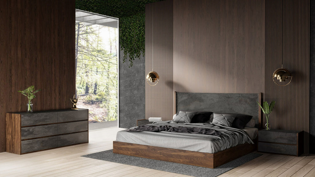 Nova Domus Rado Modern Walnut & Volcanic Slate 4 Piece Bedroom Set Model VGACRADO-WAL-4PC-SET
