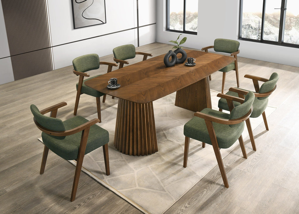 Modrest Sacks Mid Century Modern Herringbone Walnut Dining Table Model VGMA-MIT-5451-WAL