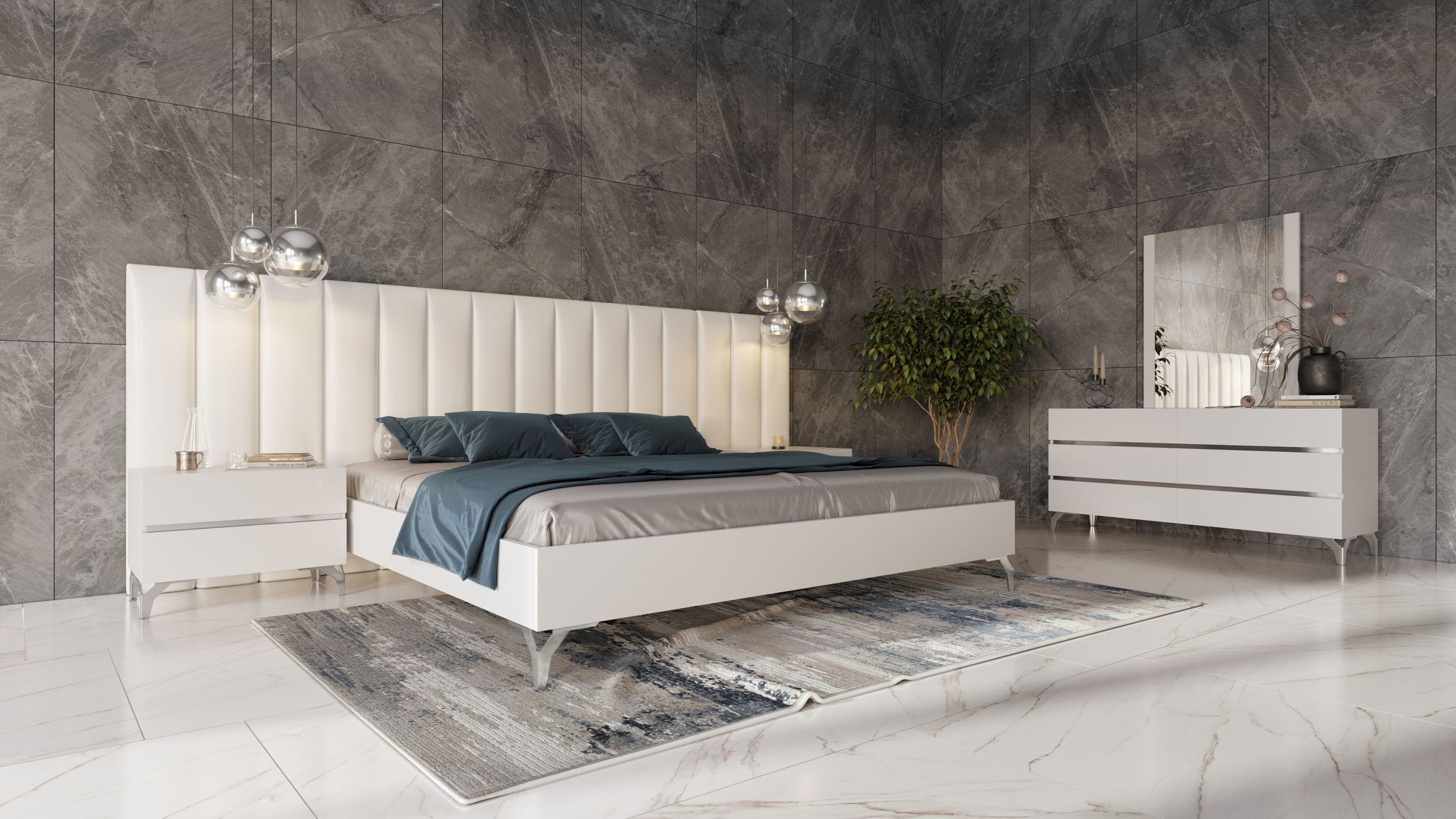 Queen Nova Domus Angela Italian Modern White Eco Leather 4 Piece Bedroom Set And Wings Model VGACANGELA-4PC-SET-WINGS-Q