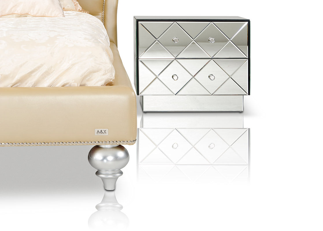 California King Monica Modern Champagne Leather Bed Model VGUNAW227-180-CK