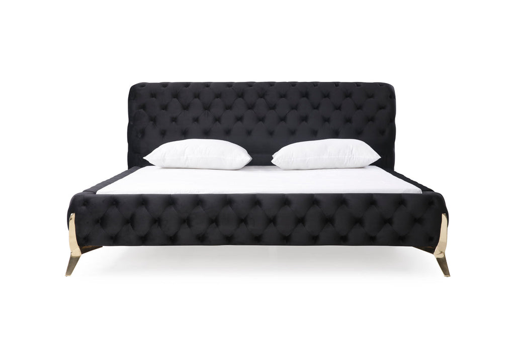 Modrest Legend Modern Black Velvet & Gold Bed Model VGVCBD8111-BLKGLD