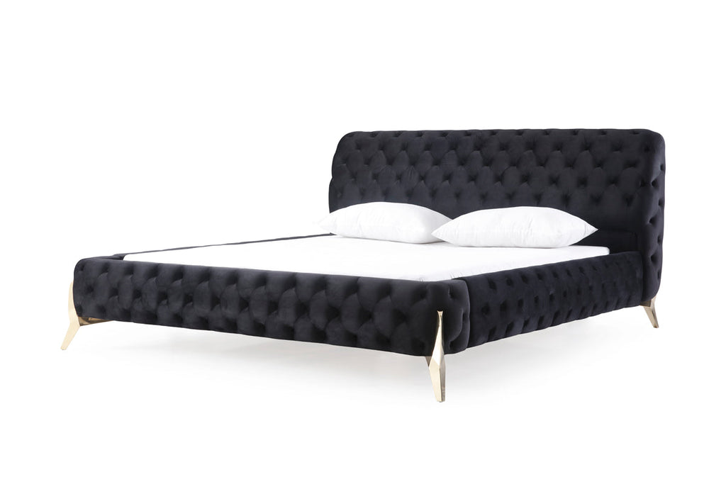 Modrest Legend Modern Black Velvet & Gold Bed Model VGVCBD8111-BLKGLD