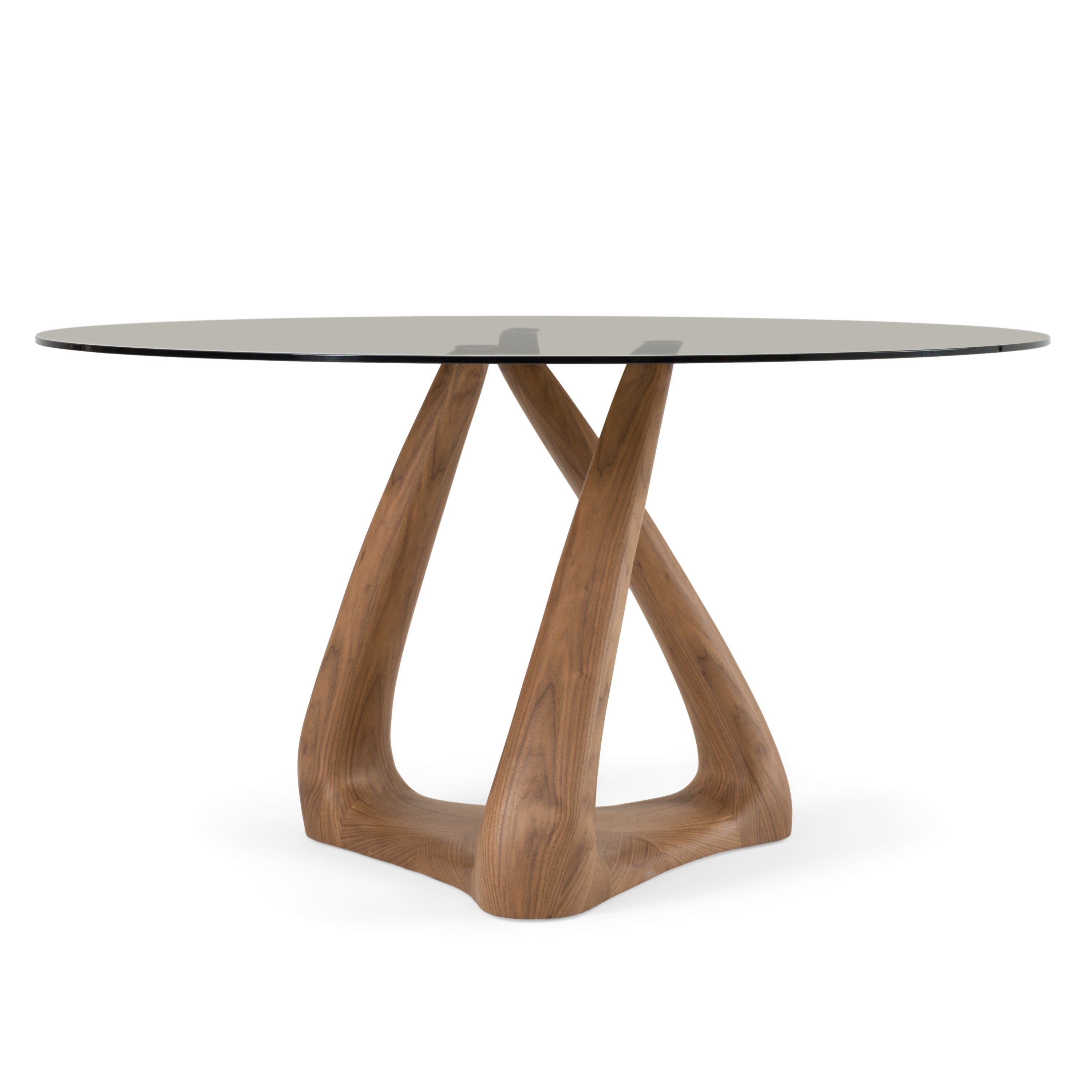 Modrest Christy Mid Century Modern Grey Glass & Walnut Round Dining Table Model VGIP-DT643-RND