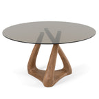 Modrest Christy Mid Century Modern Grey Glass & Walnut Round Dining Table Model VGIP-DT643-RND