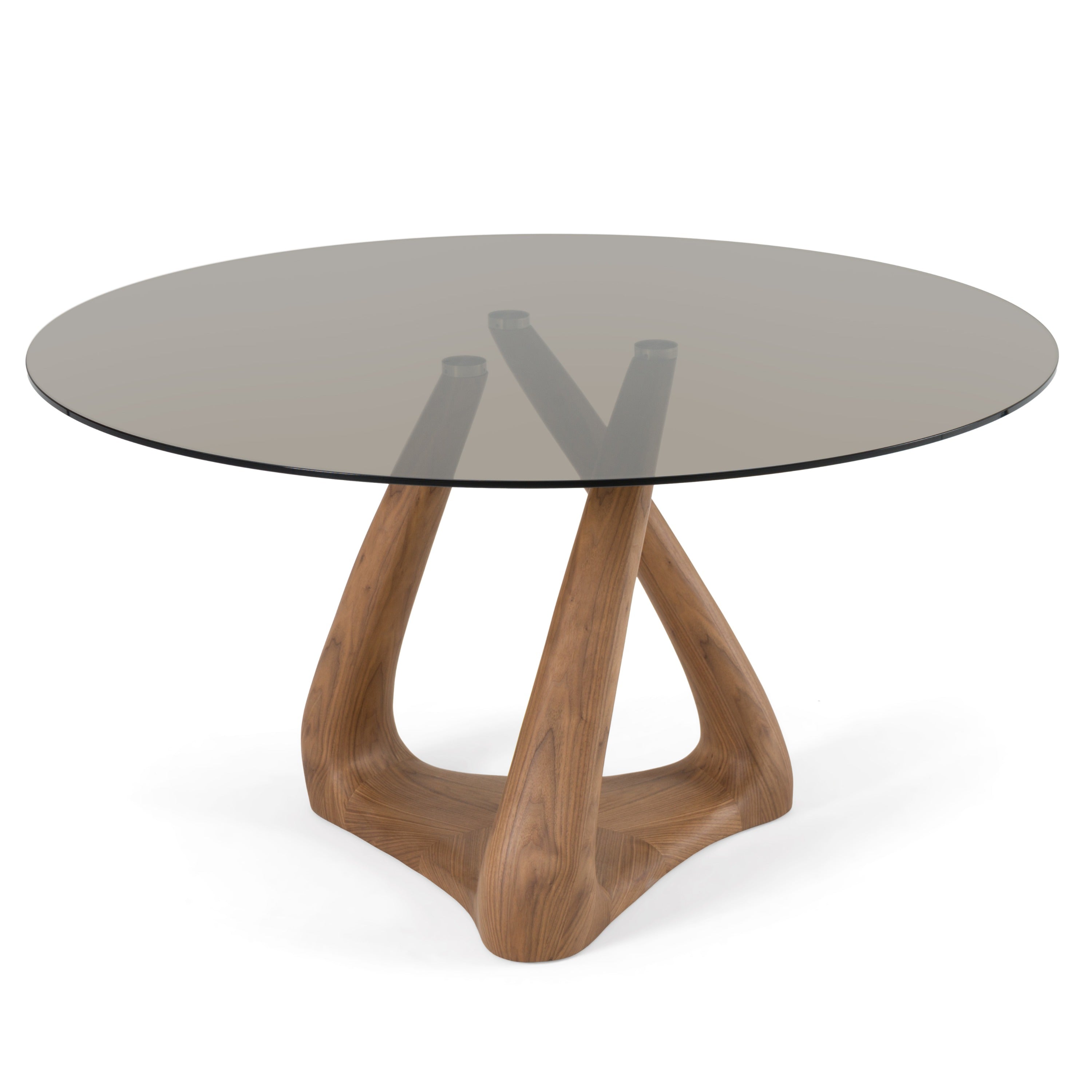 Modrest Christy Mid Century Modern Grey Glass & Walnut Round Dining Table Model VGIP-DT643-RND