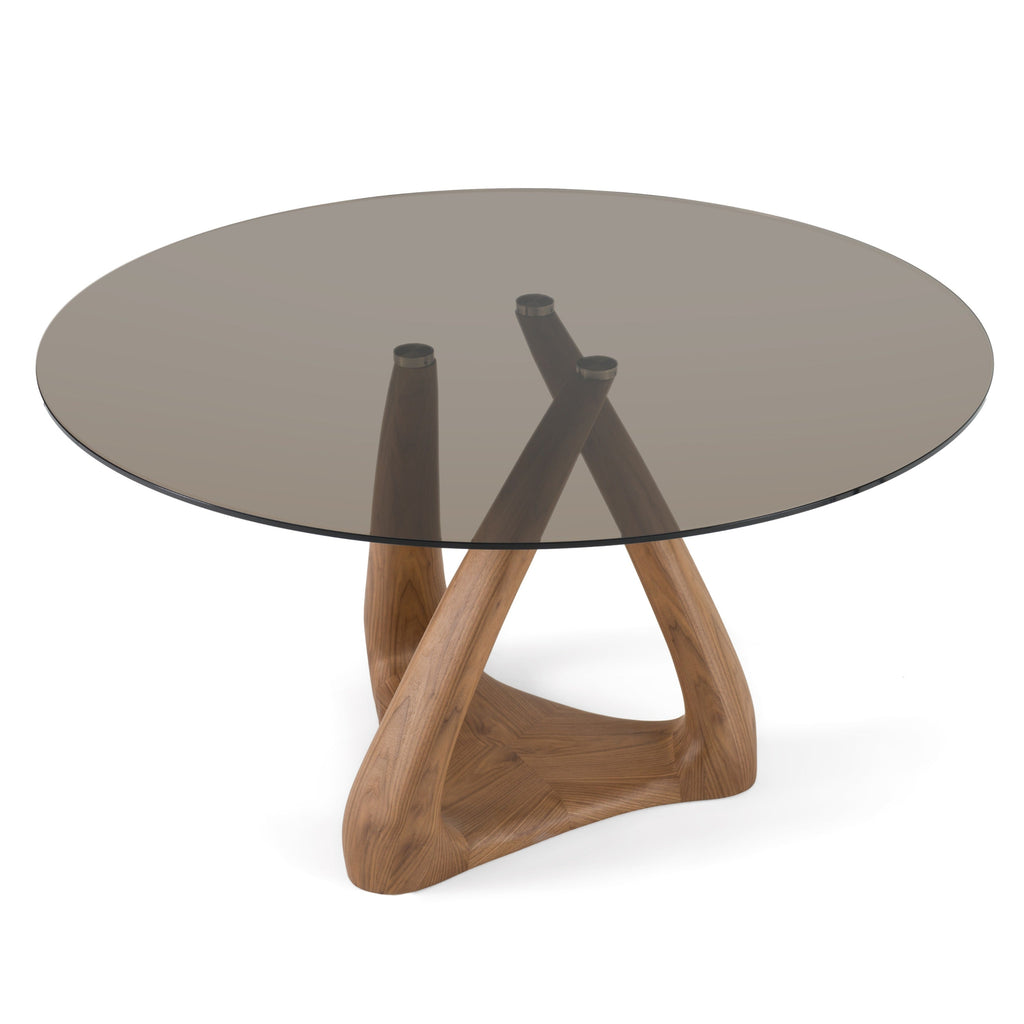 Modrest Christy Mid Century Modern Grey Glass & Walnut Round Dining Table Model VGIP-DT643-RND