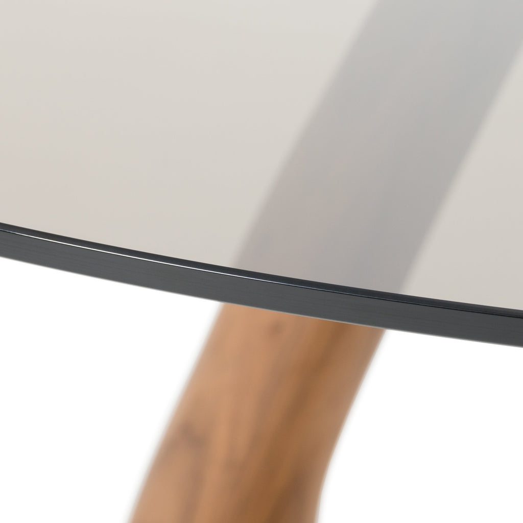 Modrest Christy Mid Century Modern Grey Glass & Walnut Round Dining Table Model VGIP-DT643-RND