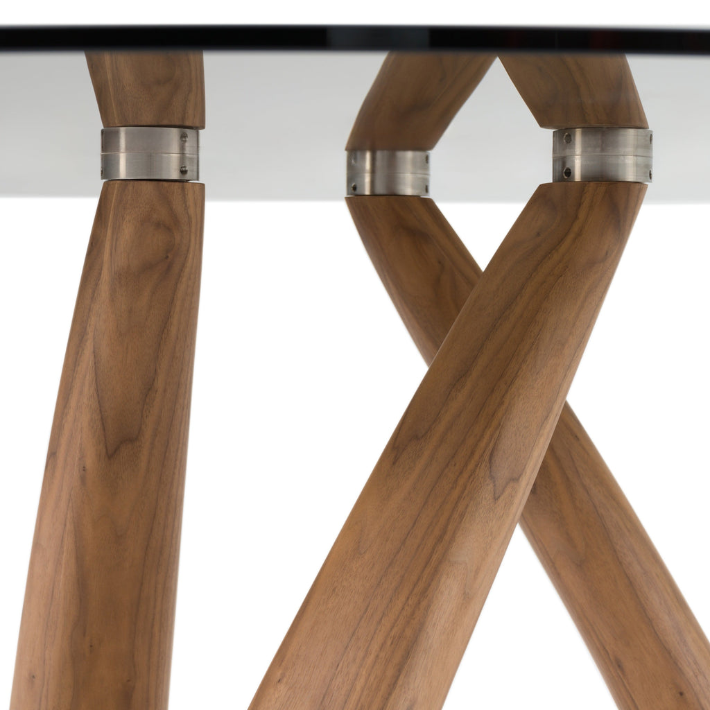 Modrest Christy Mid Century Modern Grey Glass & Walnut Round Dining Table Model VGIP-DT643-RND