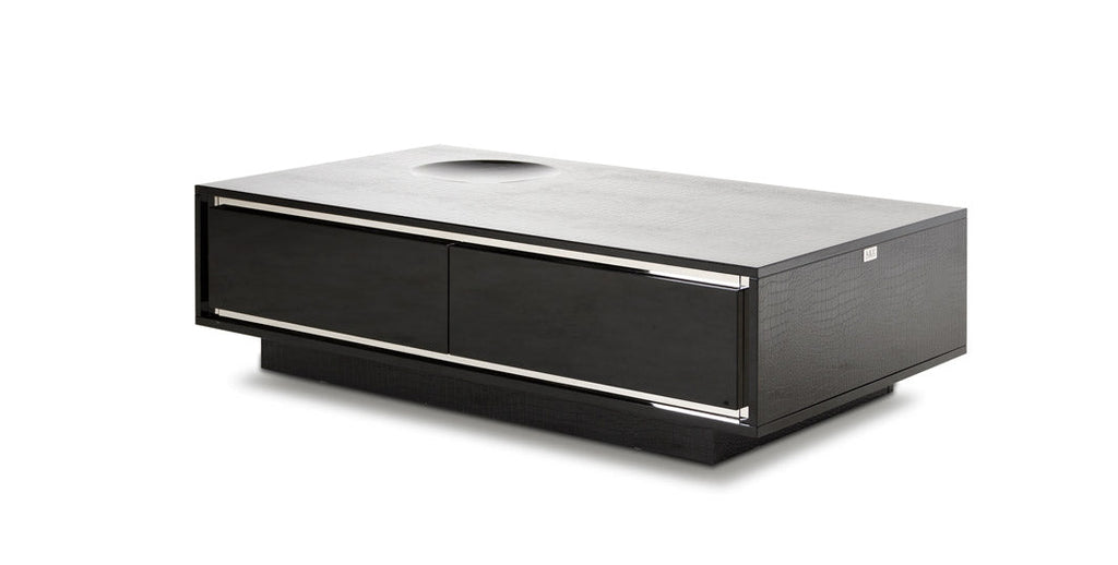 A&X Grand Modern Black Crocodile Lacquer Coffee Table With 2 Drawers Model VGUNCK8315-BLK