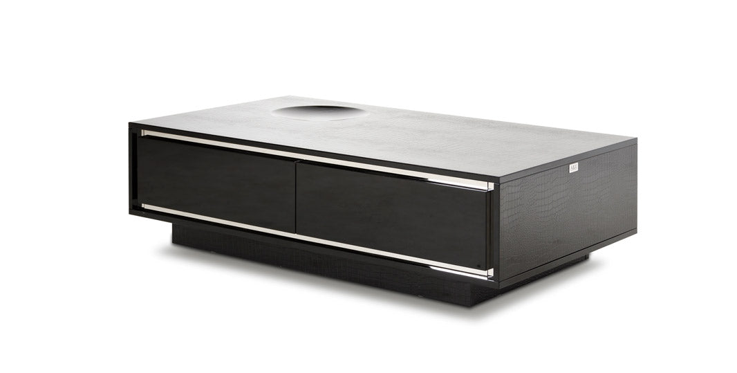 A&X Grand Modern Black Crocodile Lacquer Coffee Table With 2 Drawers Model VGUNCK8315-BLK