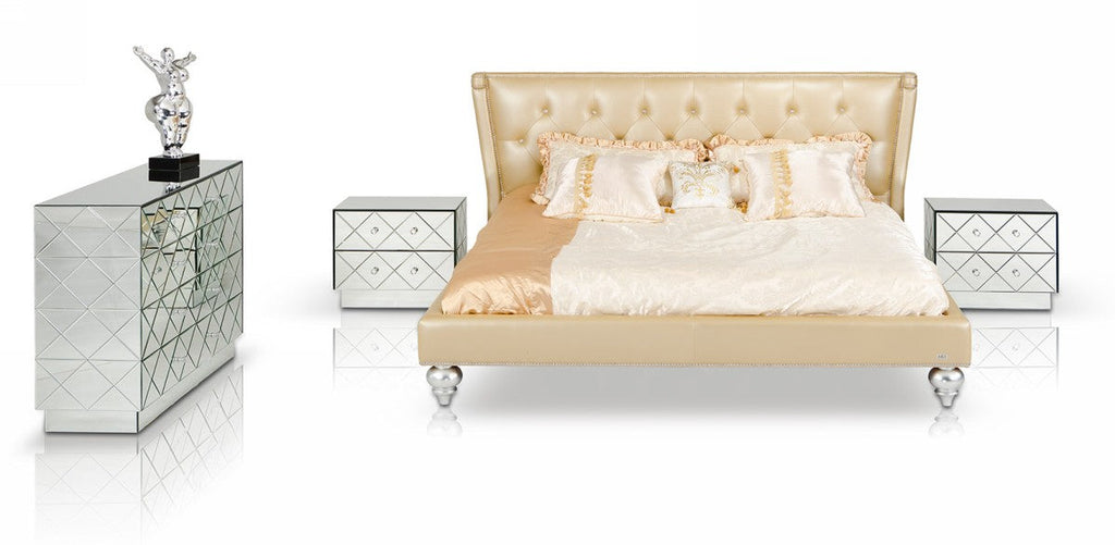 California King Monica Modern Champagne Leather Bed Model VGUNAW227-180-CK