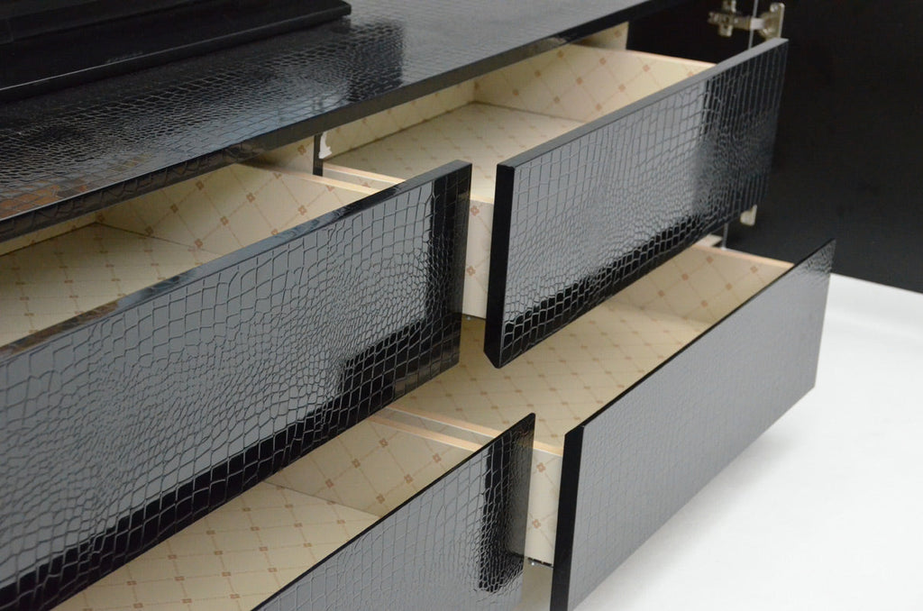 A&X Skyline Modern Black Crocodile Lacquer Tv Stand Model VGUNAK588-230-BLK