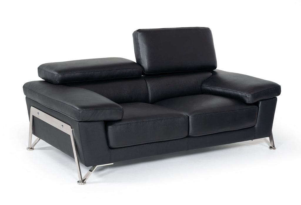Divani Casa Encore Modern Black Leather Loveseat Model VG2T0724-LOVE-BLK