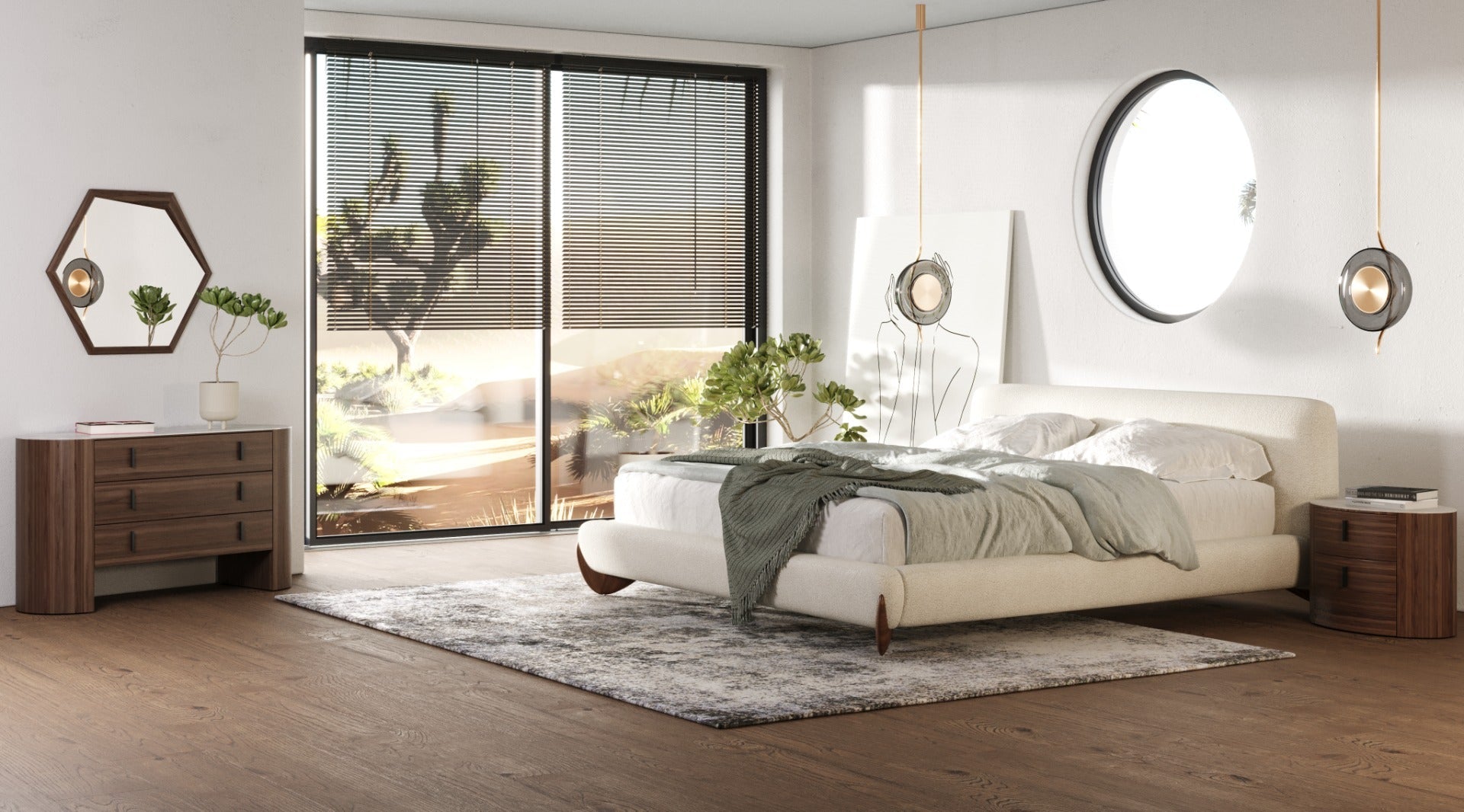 Modrest Fleury Contemporary Cream Fabric And Walnut Bedroom Set Model VGCS-21073-BED-SET