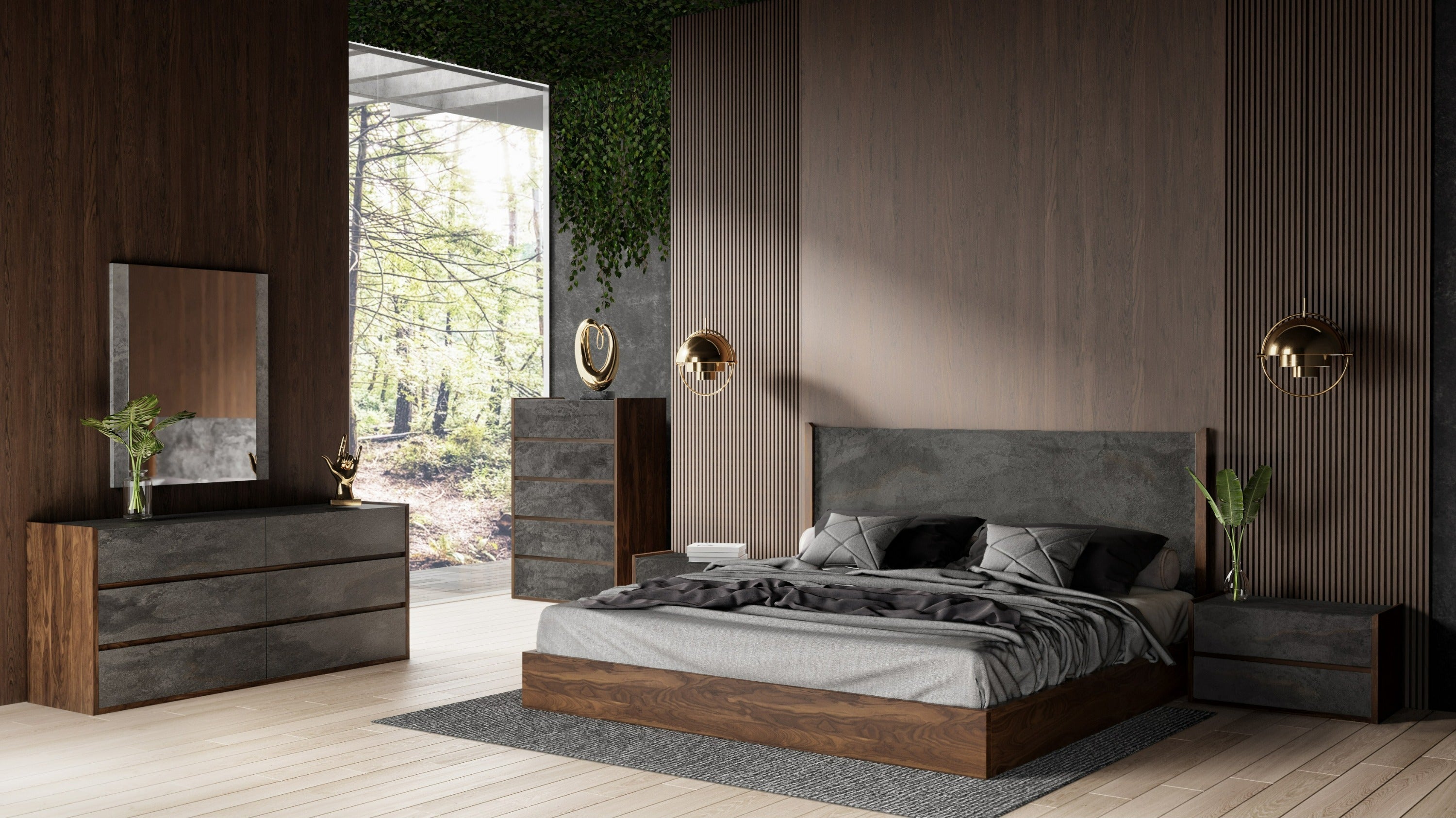 Nova Domus Rado Modern Walnut & Volcanic Slate Bedroom Set Model VGACRADO-WAL-BED-SET