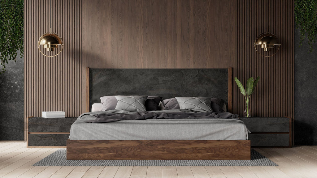 Nova Domus Rado Modern Walnut & Volcanic Slate Bed Model VGACRADO-WAL-BED