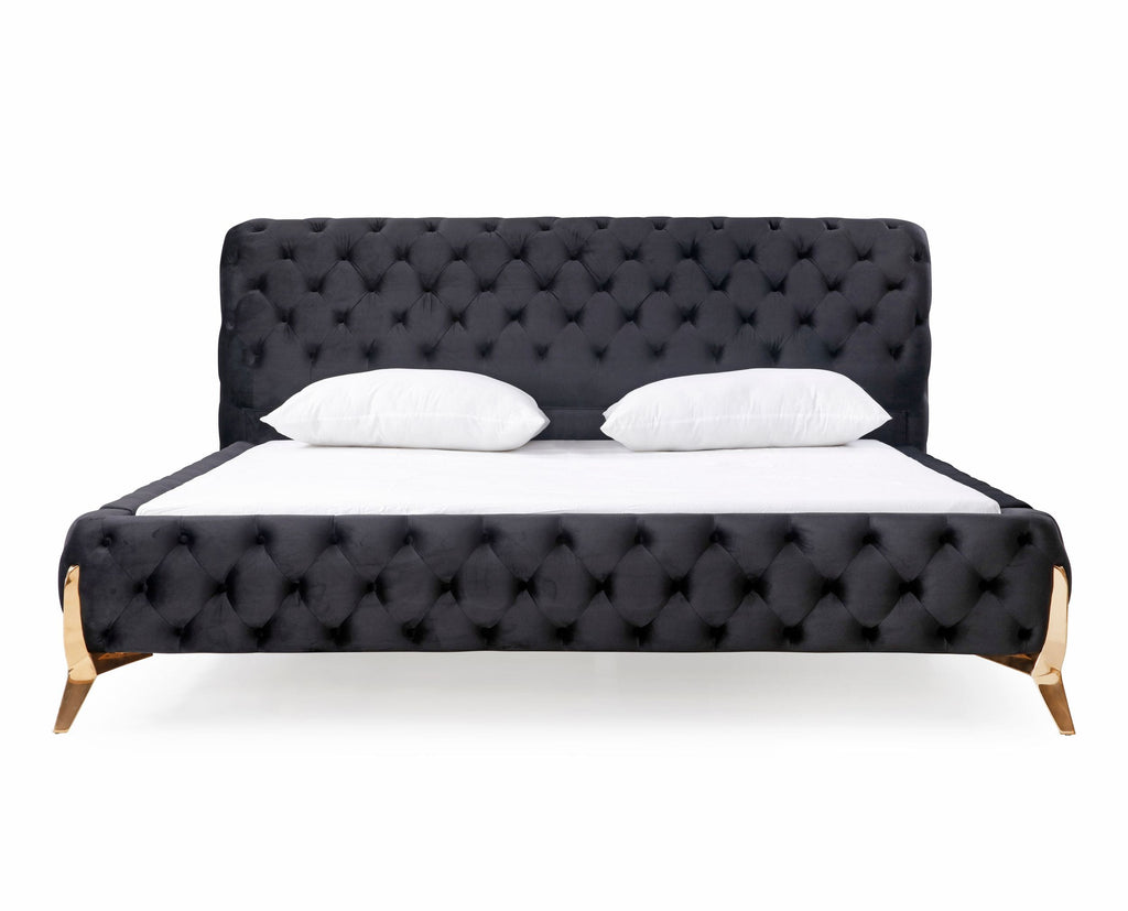 Modrest Legend Modern Black Velvet & Rosegold Bed Model VGVCBD8111-15-BLKROSE-BED