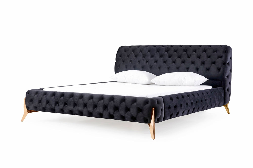 Modrest Legend Modern Black Velvet & Rosegold Bed Model VGVCBD8111-15-BLKROSE-BED