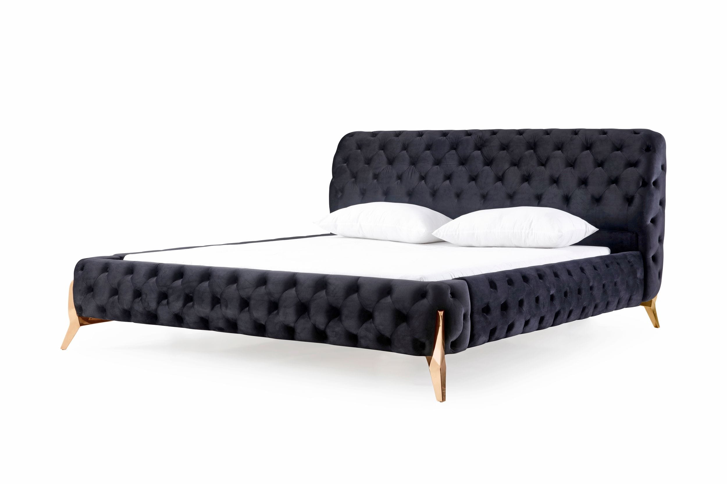 Modrest Legend Modern Black Velvet & Rosegold Bed Model VGVCBD8111-15-BLKROSE-BED