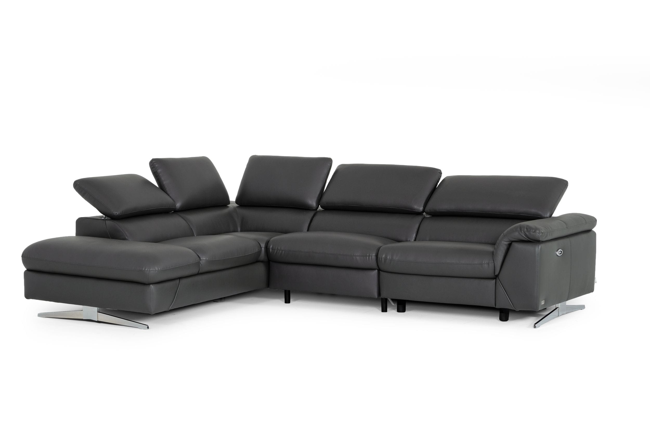 Divani Casa Maine Modern Dark Grey Eco Leather Left Facing Sectional Sofa With Recliner Model VGKNE9104-DK-GRY
