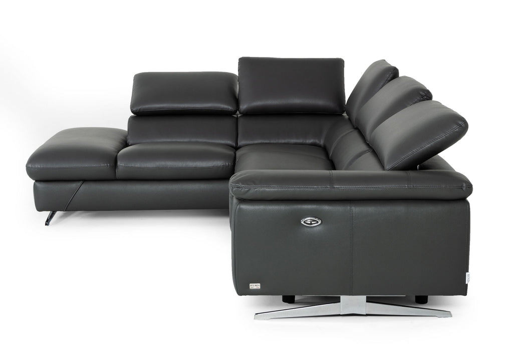 Divani Casa Maine Modern Dark Grey Eco Leather Left Facing Sectional Sofa With Recliner Model VGKNE9104-DK-GRY