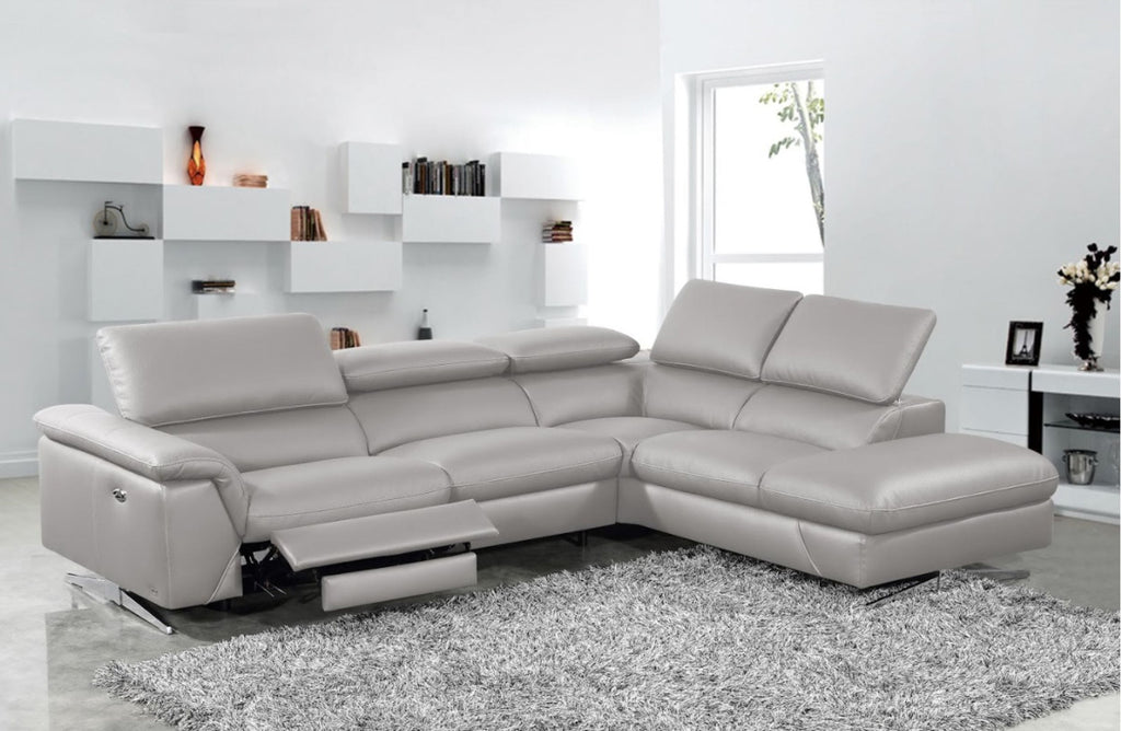 Divani Casa Maine Modern Medium Grey Eco Leather Right Facing Sectional Sofa With Recliner Model VGKNE9104-E9105-MGRY-RAF