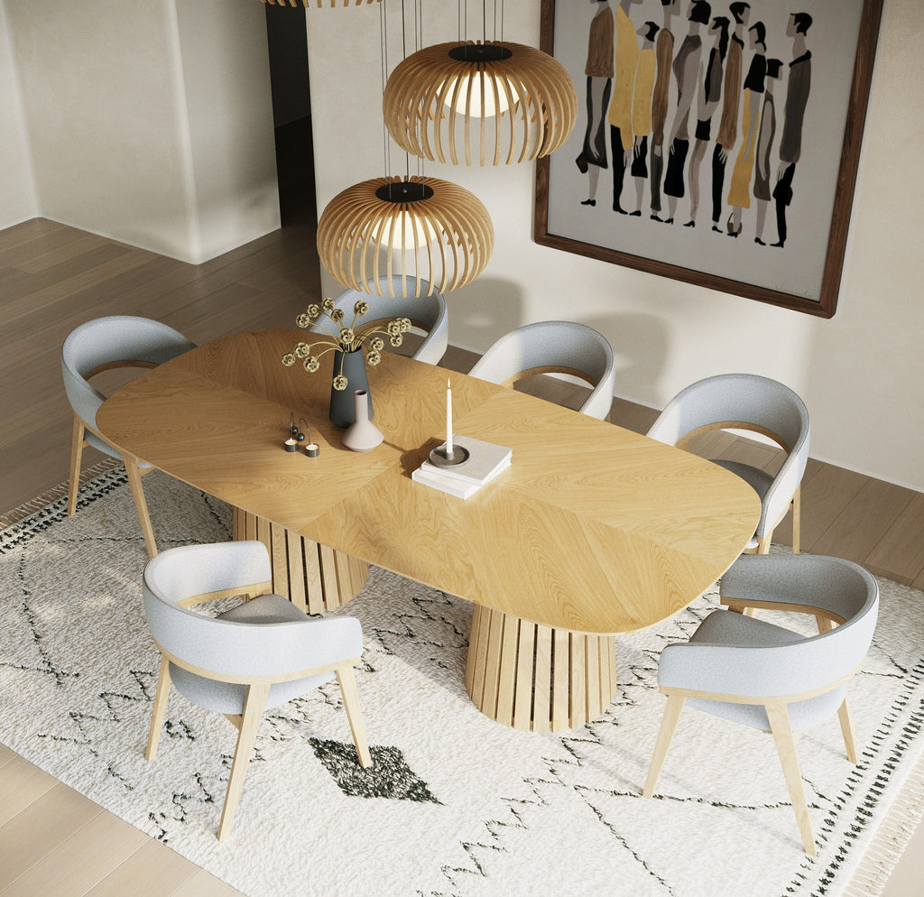 Modrest Truman Mid Century Modern Natural Oak Extendable Dining Table & 6 Chairs Set Model VGMA-MIT-5346-7PC-EXTSET-NAT