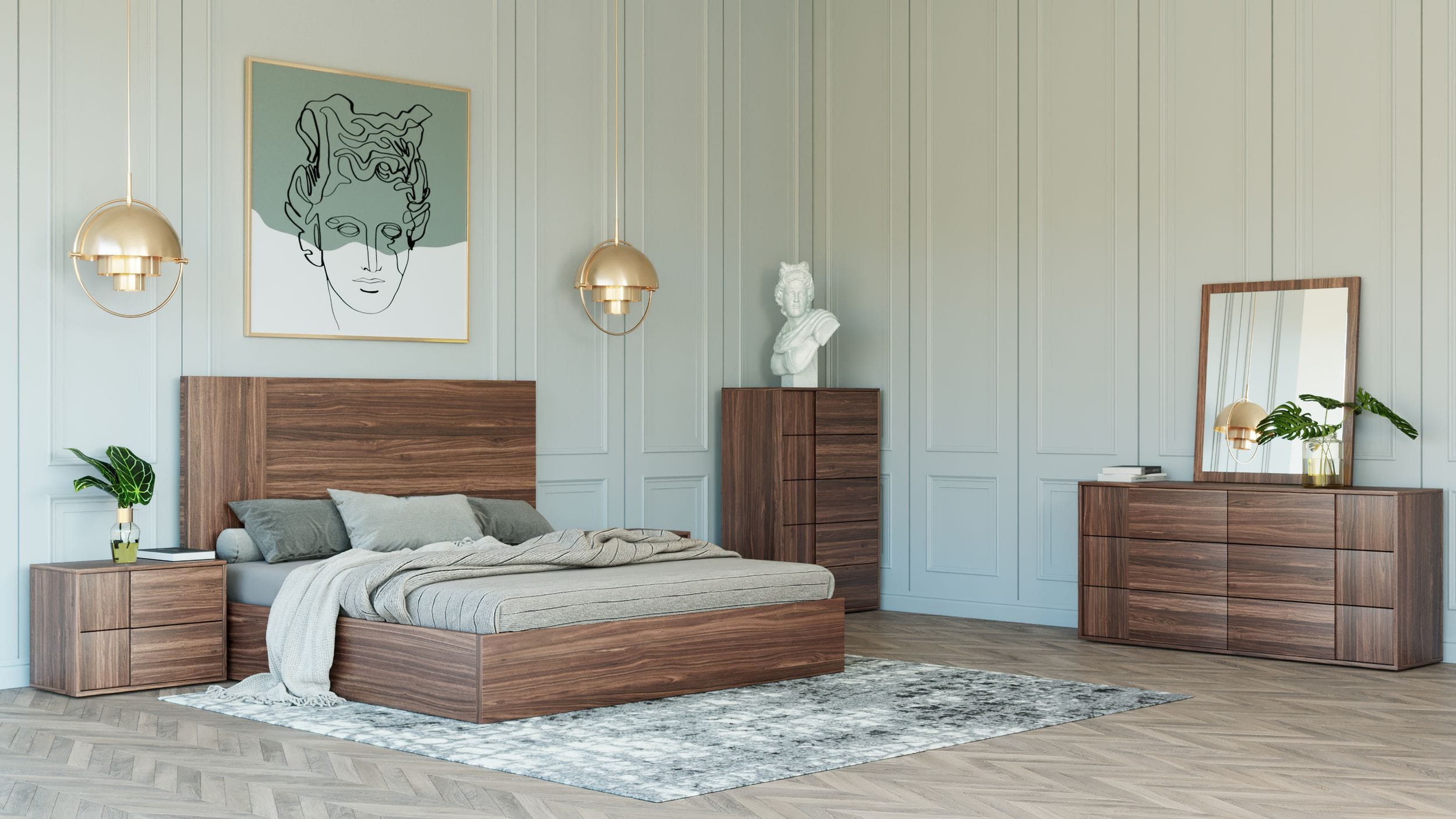 Queen Nova Domus Asus Italian Modern Walnut 4 Piece Bedroom Set Model VGACASUS-4PC-SET-WAL-Q