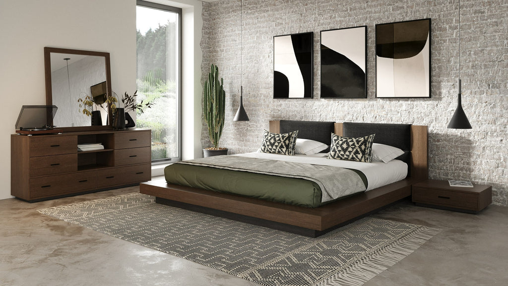 Nova Domus Fantasia Dark Walnut | Dark Grey Bed And Two Nightstands Model VGWDHL-W01-BED-2NS