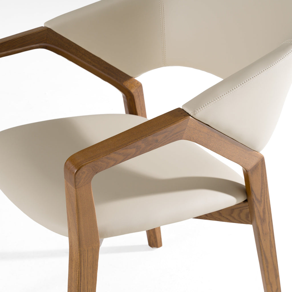 Modrest Ocasio Mid Century Modern Cream Vegan Leather & Walnut Dining Chair Model VGCS-ACH-17090-CRM