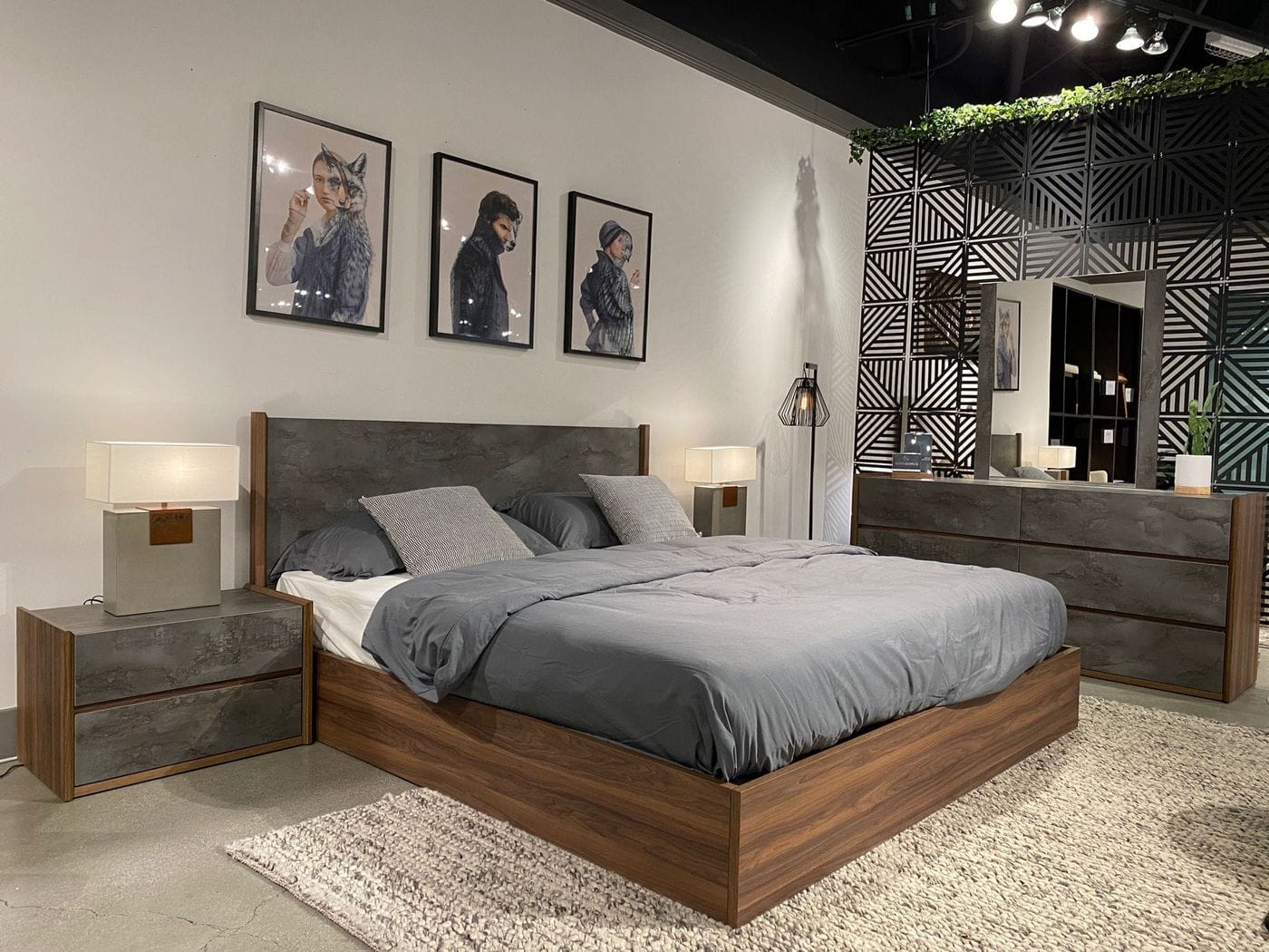 Nova Domus Rado Modern Walnut & Volcanic Slate Bed Model VGACRADO-WAL-BED