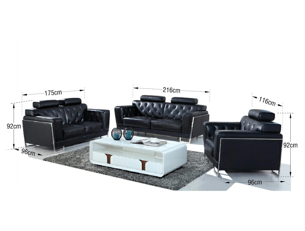 Divani Casa Huron Modern Black Leather Sofa Model VGBNS-2230-SOFA-BLK