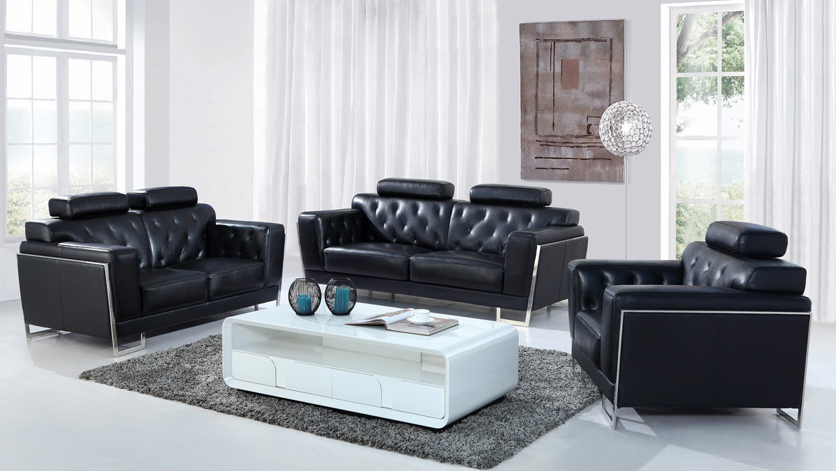 Divani Casa Huron Modern Black Leather Sofa Model VGBNS-2230-SOFA-BLK