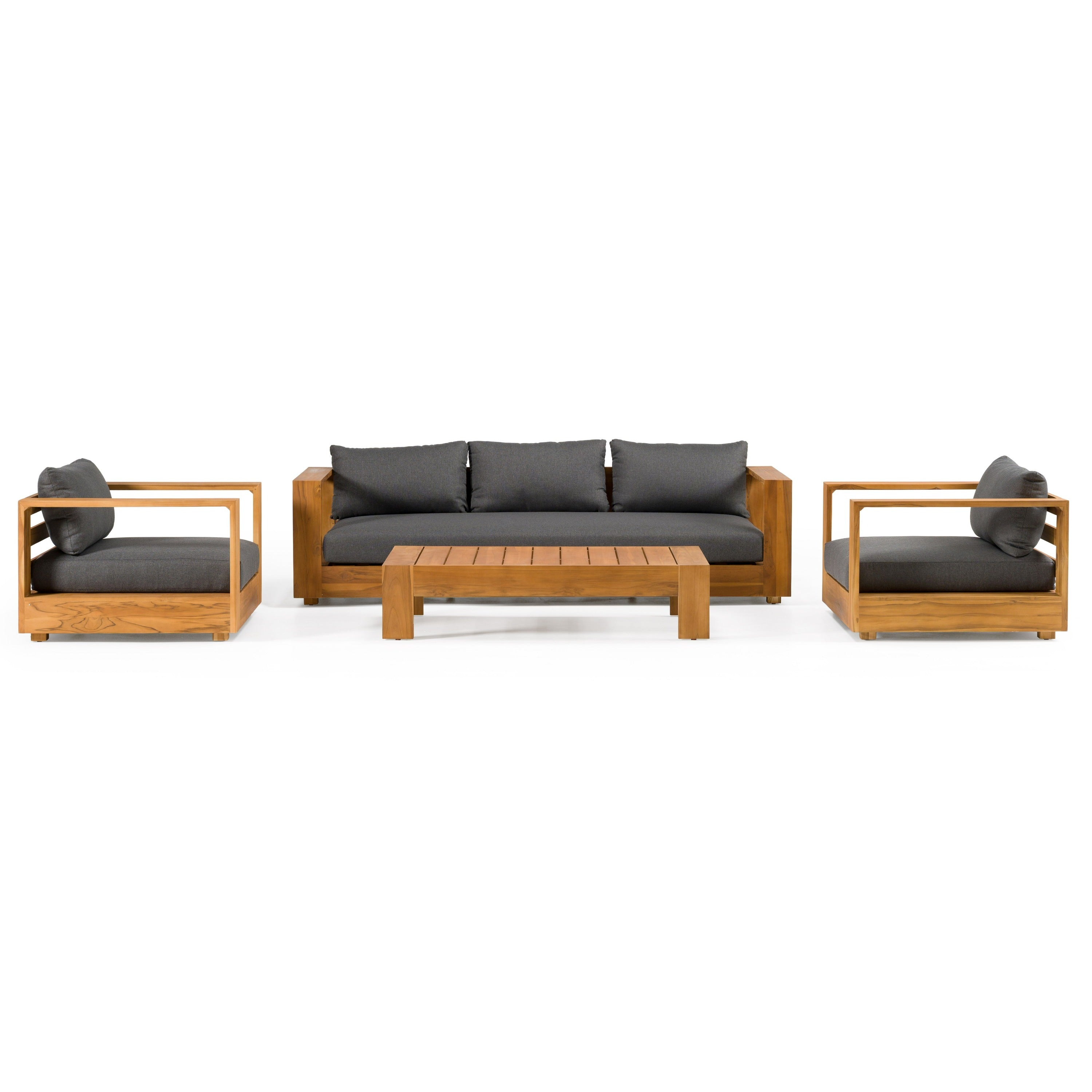 Renava Santorini Outdoor Grey Olefin Fabric & Natural Teak Sofa Set Model VGEF-CROVIE-SET