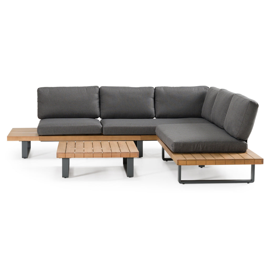 Renava Skaros Outdoor Grey Olefin Fabric & Eucalyptus Sectional Sofa & Coffee Table Set Model VGEF-BOSTON-SEC
