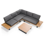 Renava Skaros Outdoor Grey Olefin Fabric & Eucalyptus Sectional Sofa & Coffee Table Set Model VGEF-BOSTON-SEC